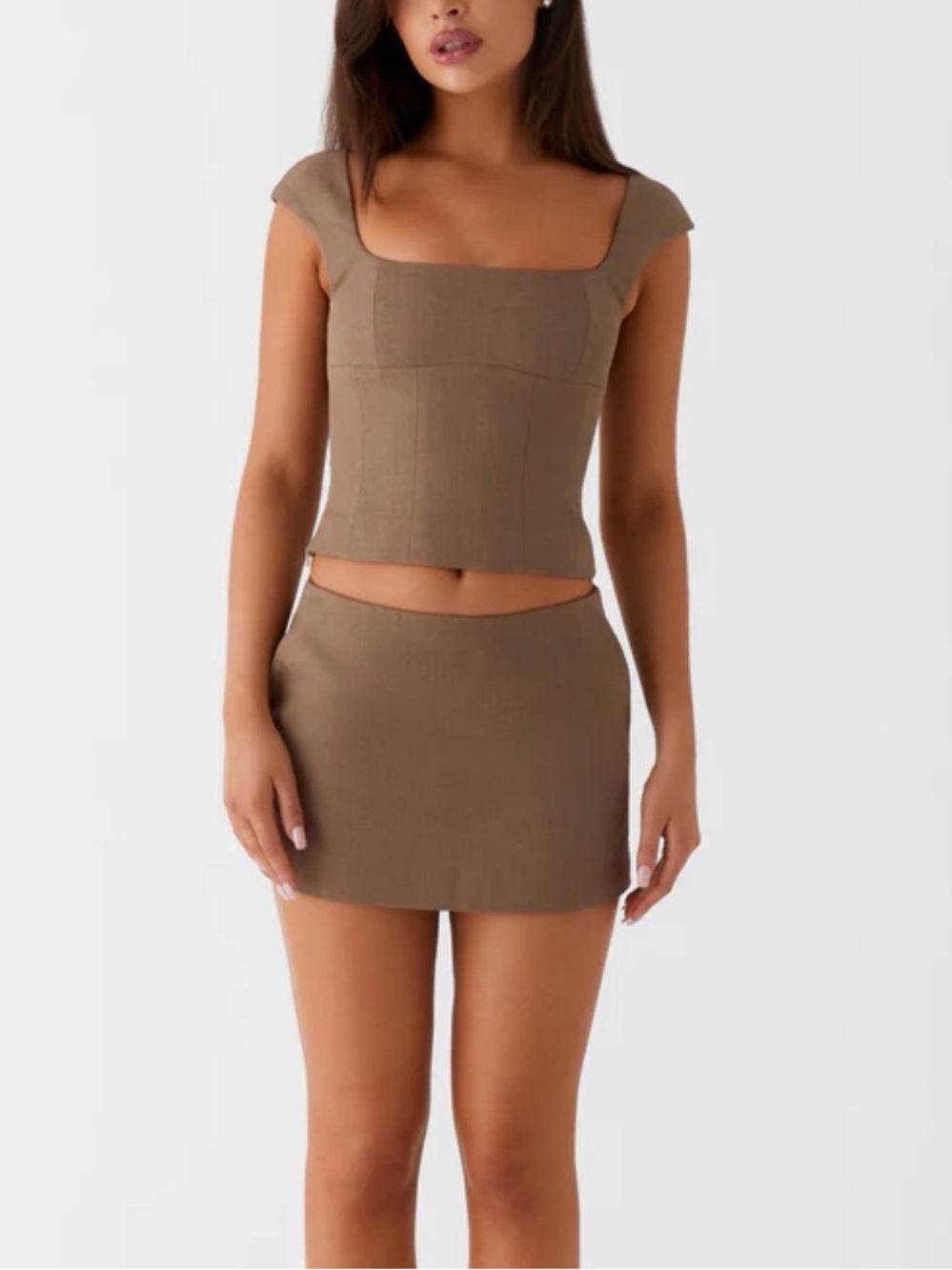 Southerly Low Rise Mini Skirt - Brown Beige
